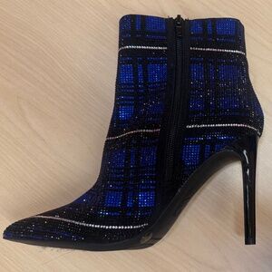 Black & Blue Rhinestone Ankle Booties | Pointed Toe Stiletto Heels | Glam Night